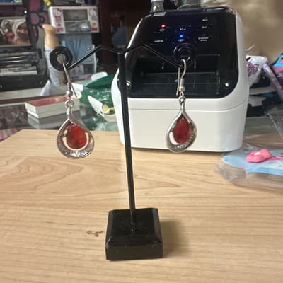 Red Teardrop Silver-Tone Dangle Earrings